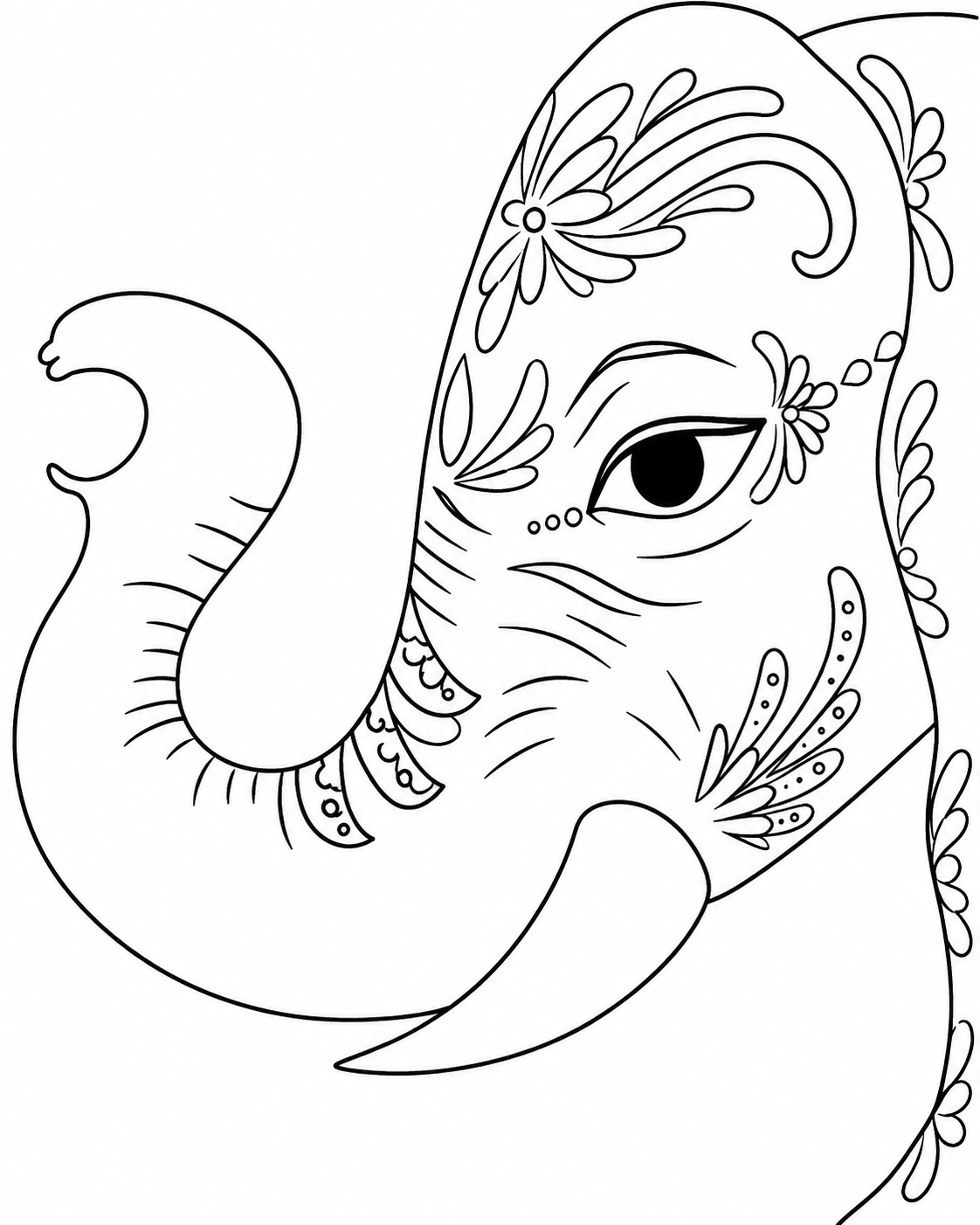Playful Elephant pre-traced canvas line drawing