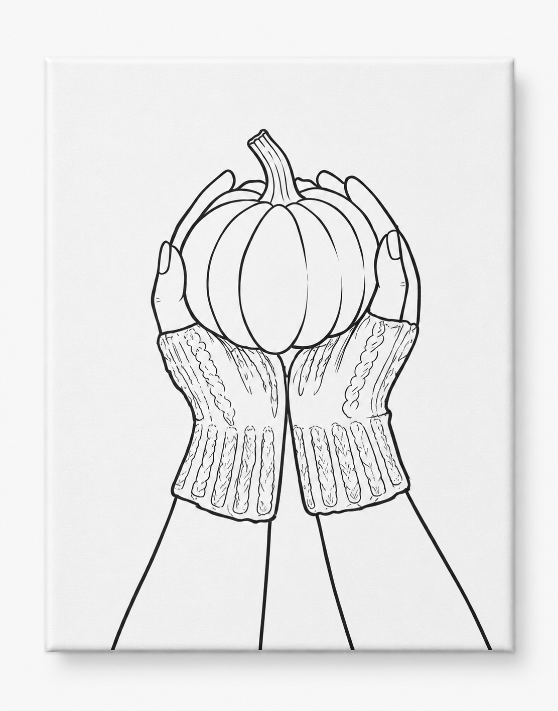 Pumpkin in Hand pre-traced canvas line drawing