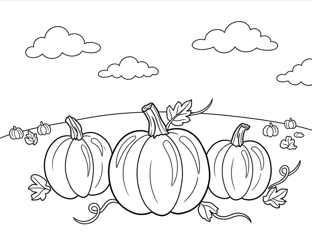 Pumpkin Patch pre-traced canvas line drawing