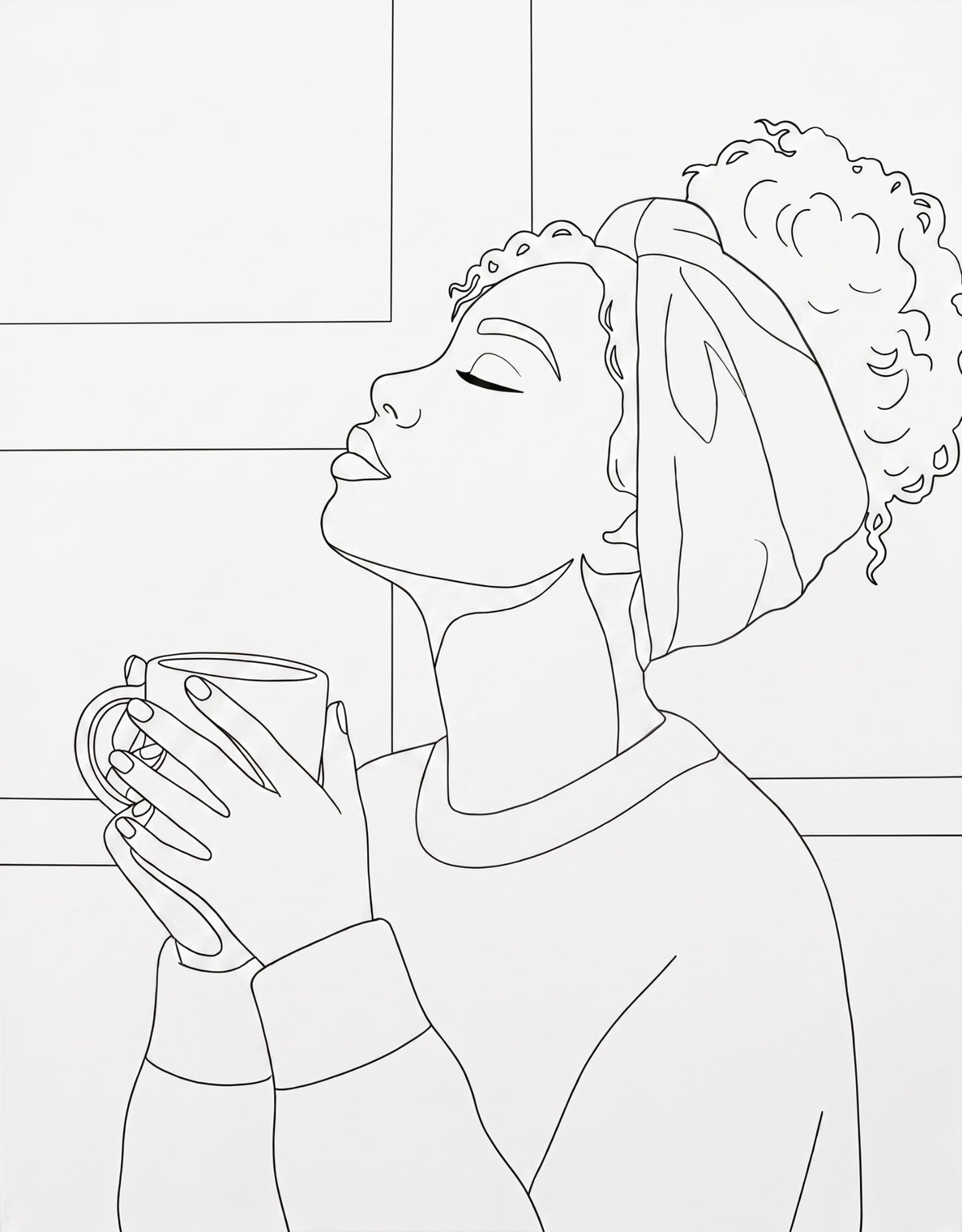 Quiet Coffee Moment pre-traced canvas line drawing