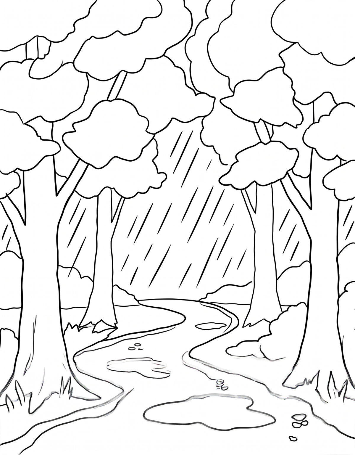 Rainy Forest Path pre-traced canvas line drawing