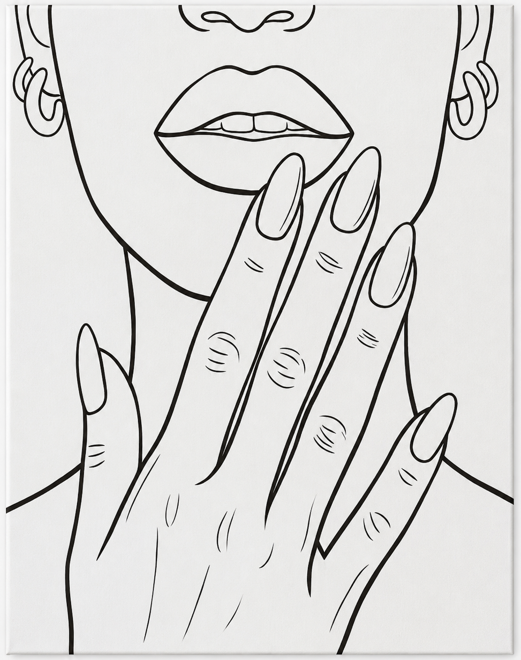 Black-and-white pre-traced line drawing for Red Lip Glam