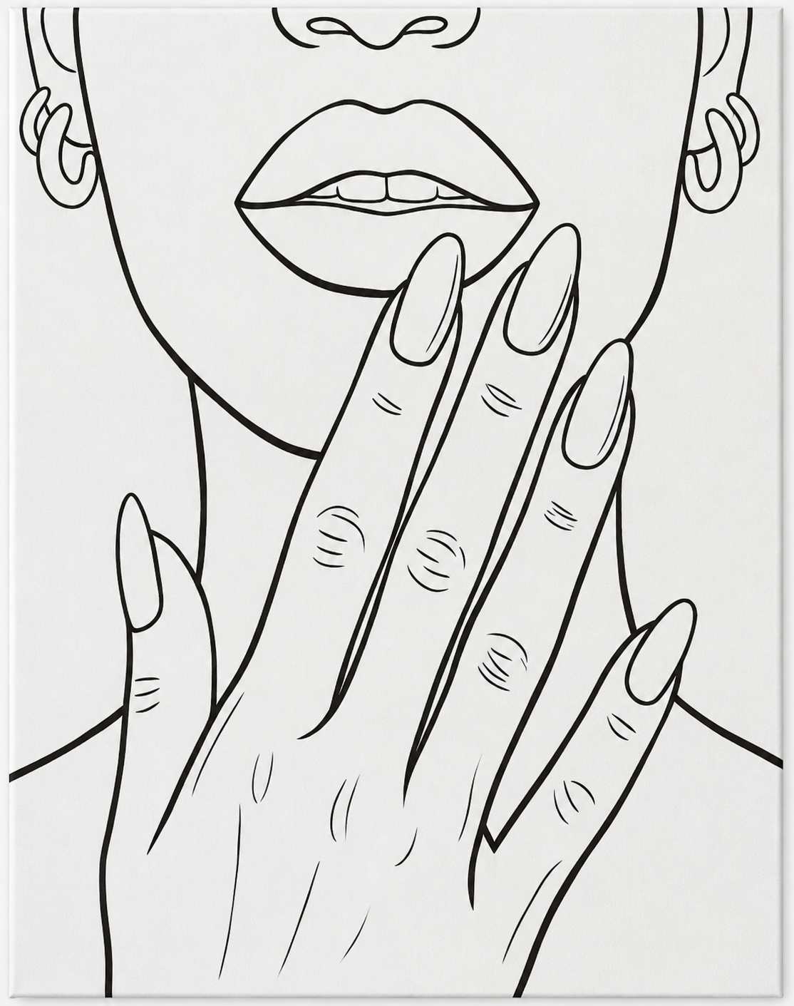 Black-and-white pre-traced line drawing for Red Lip Glam