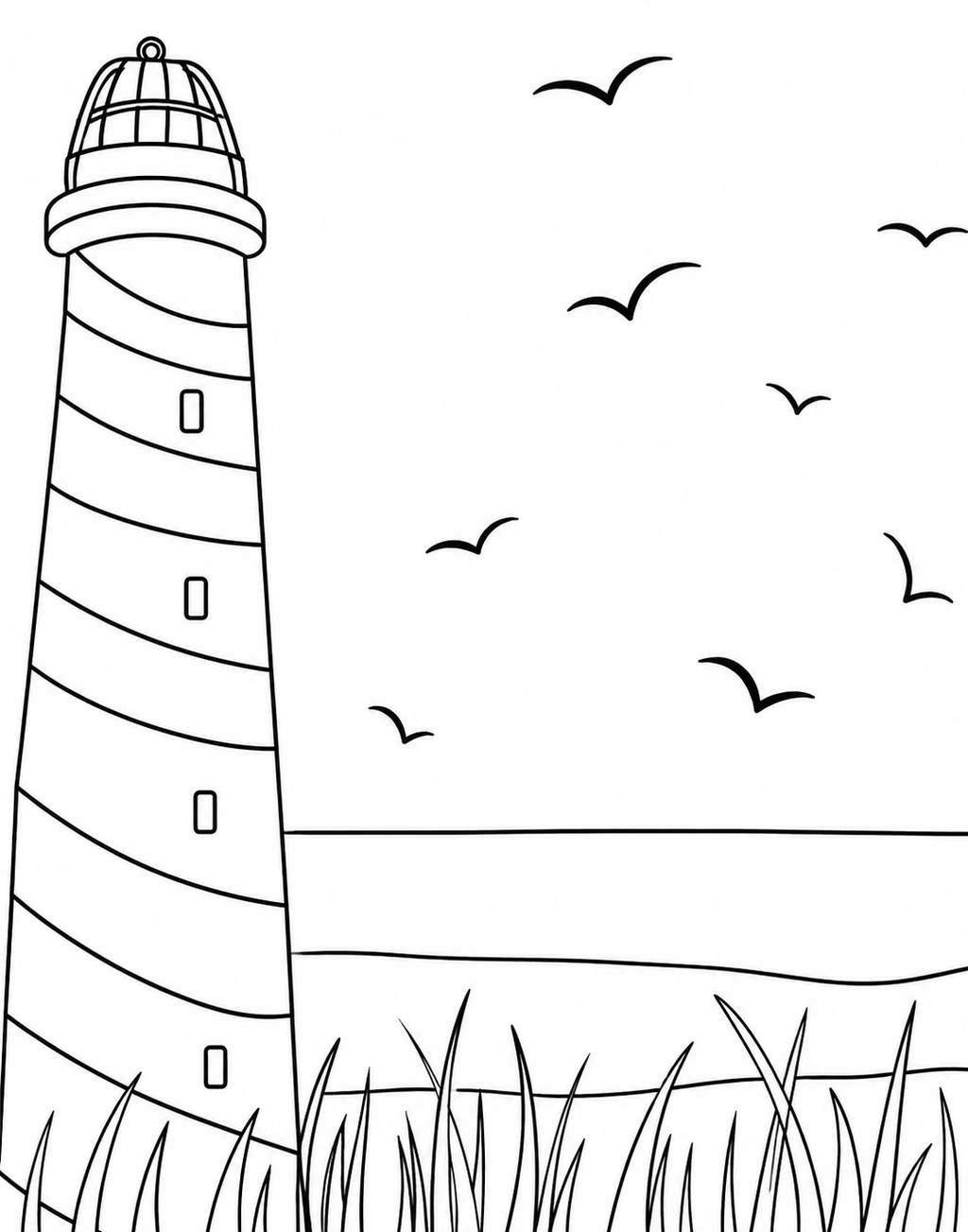 Seaside Lighthouse pre-traced canvas line drawing