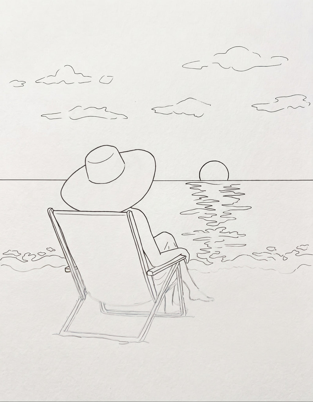 Seaside Serenity pre-traced canvas line drawing