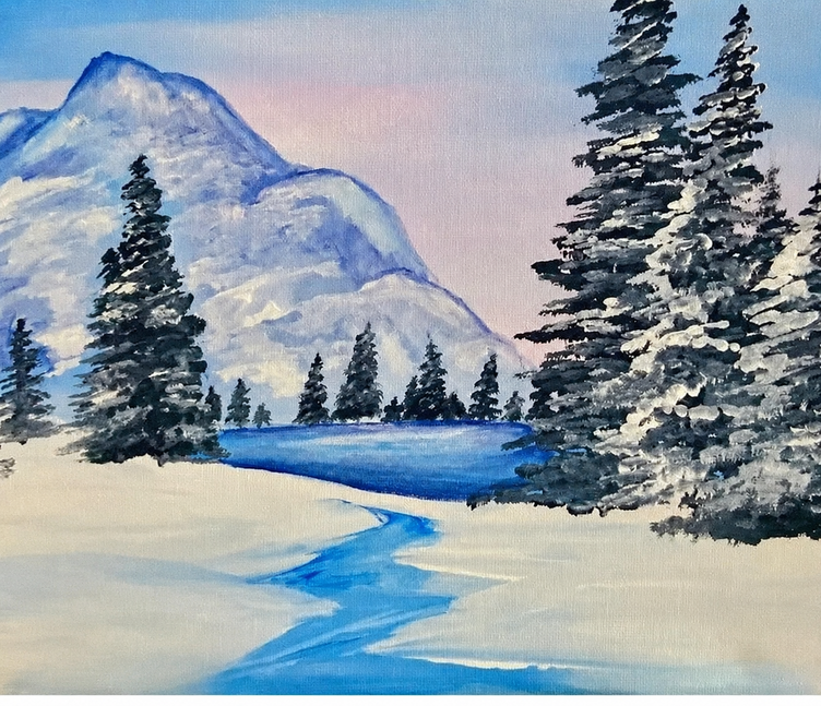 Snowy Mountain River finished painting