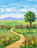 Spring Meadow Country Path acrylic painting design on canvas for DIY paint kit