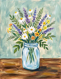Spring Wildflowers in a Mason Jar acrylic painting design on canvas for DIY paint kit
