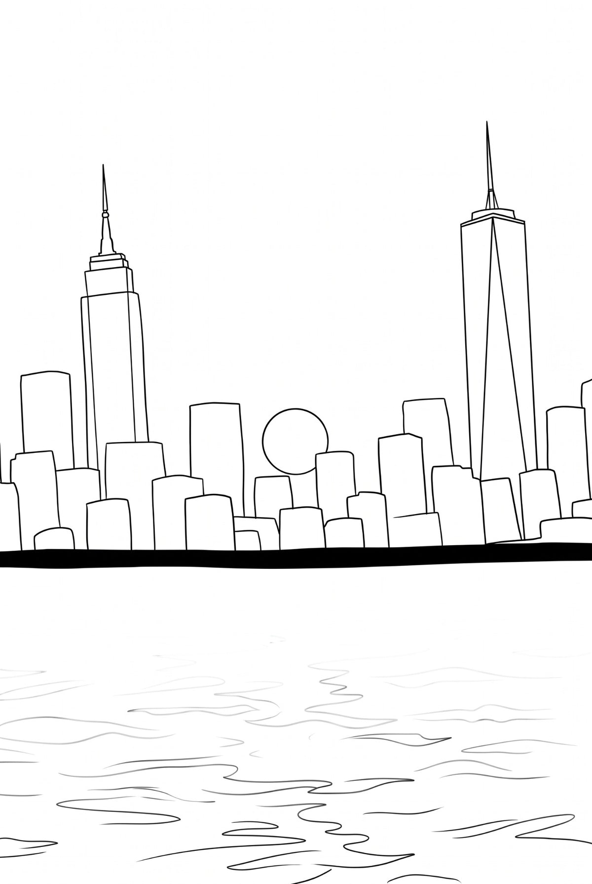 Sunset City Skyline pre-traced canvas line drawing
