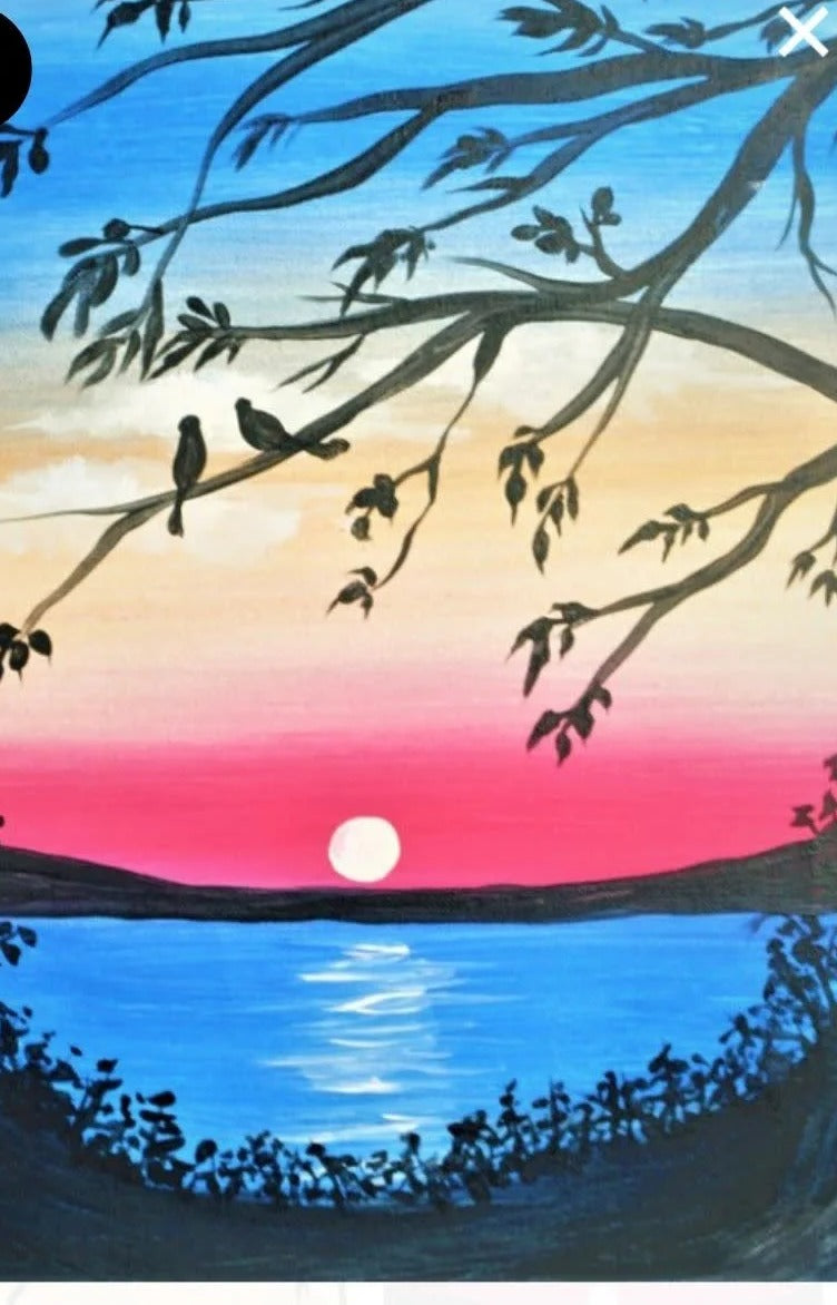 Sunset Lake Through the Trees Paint Party Kit painting
