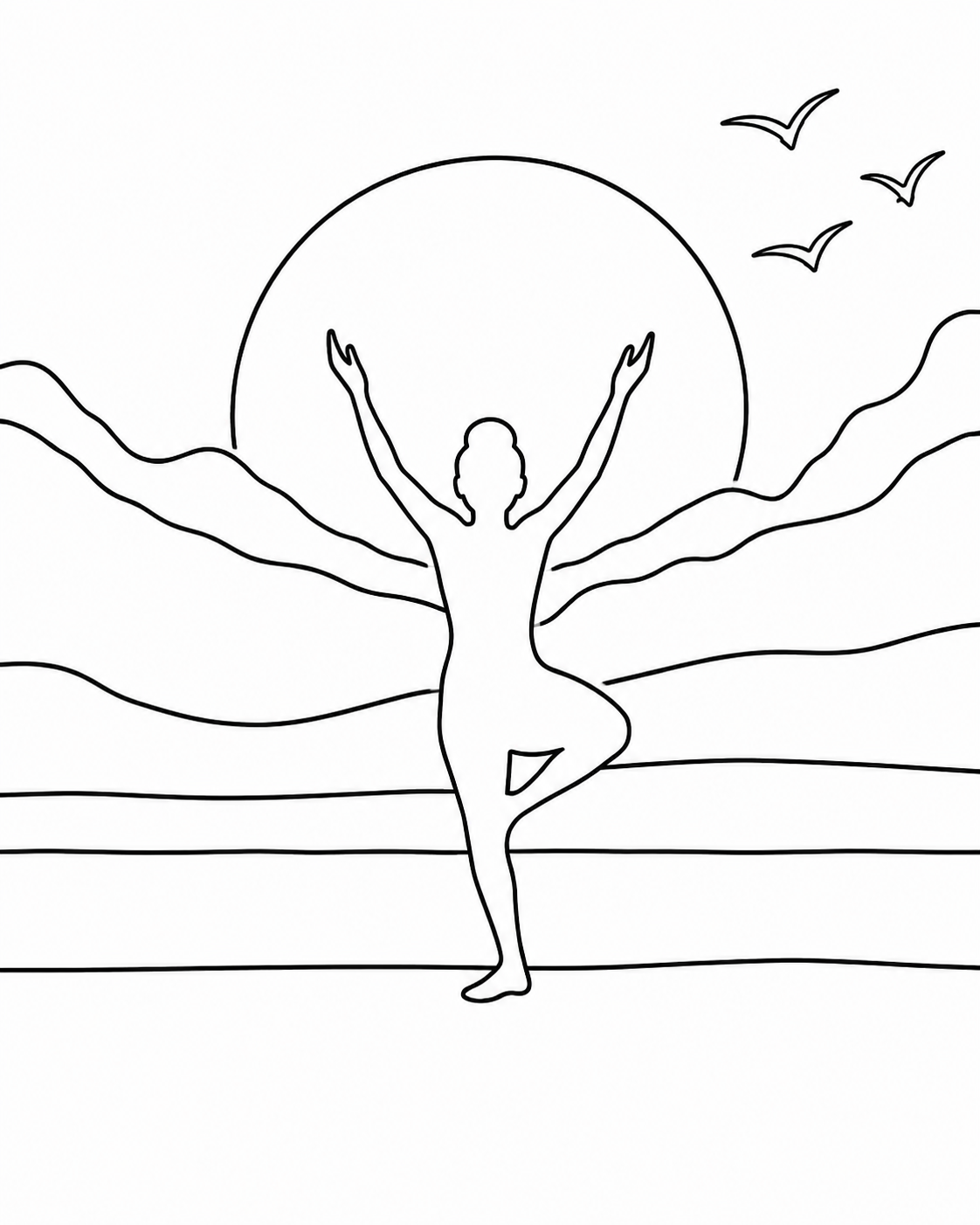 Sunset Yoga Silhouette pre-traced canvas line drawing