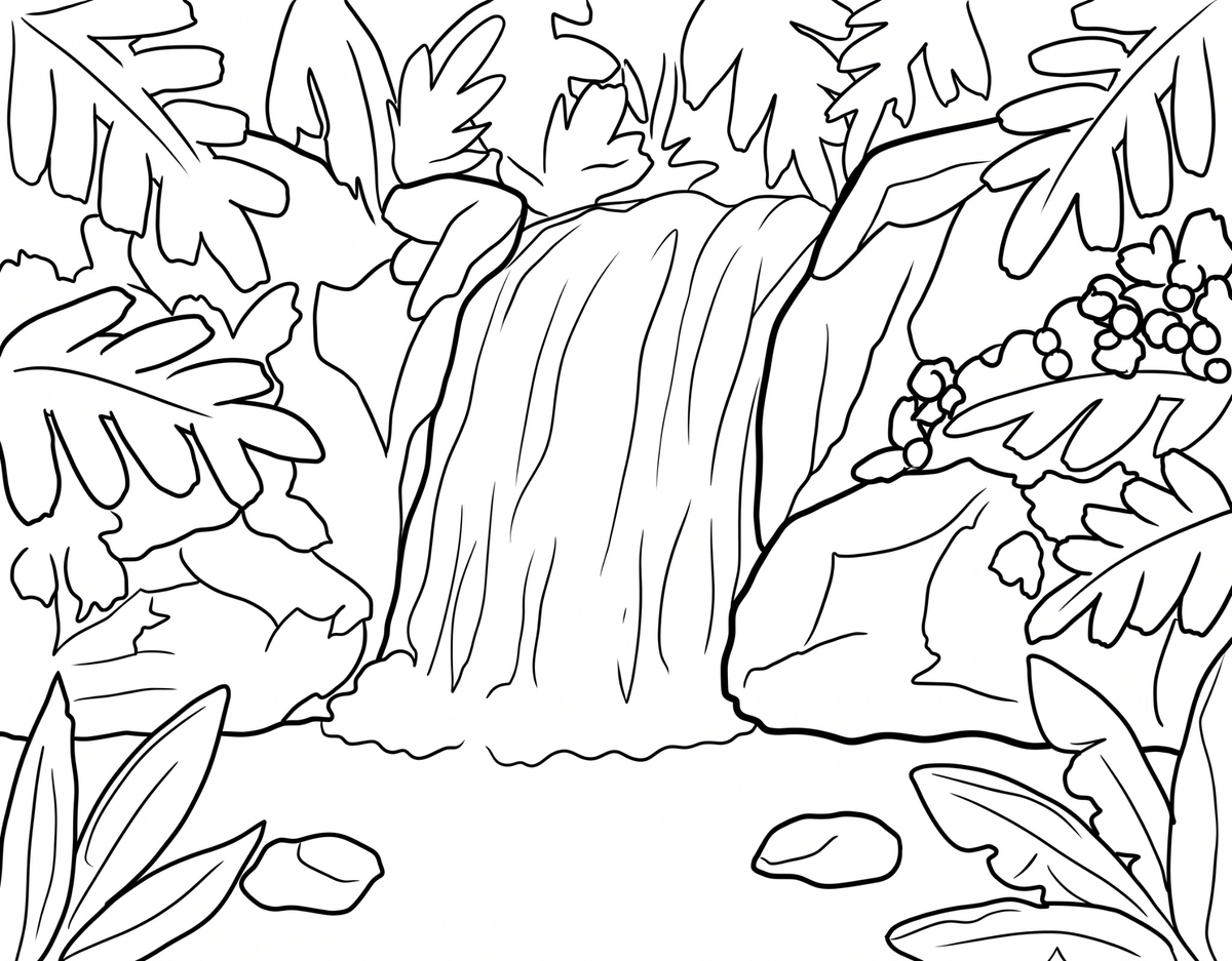 Tropical Waterfall pre-traced canvas line drawing