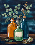 Vintage Botanical Bottles acrylic painting design on canvas for DIY paint kit