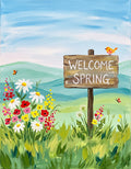 Welcome Spring Floral Sign acrylic painting design on canvas for DIY paint kit
