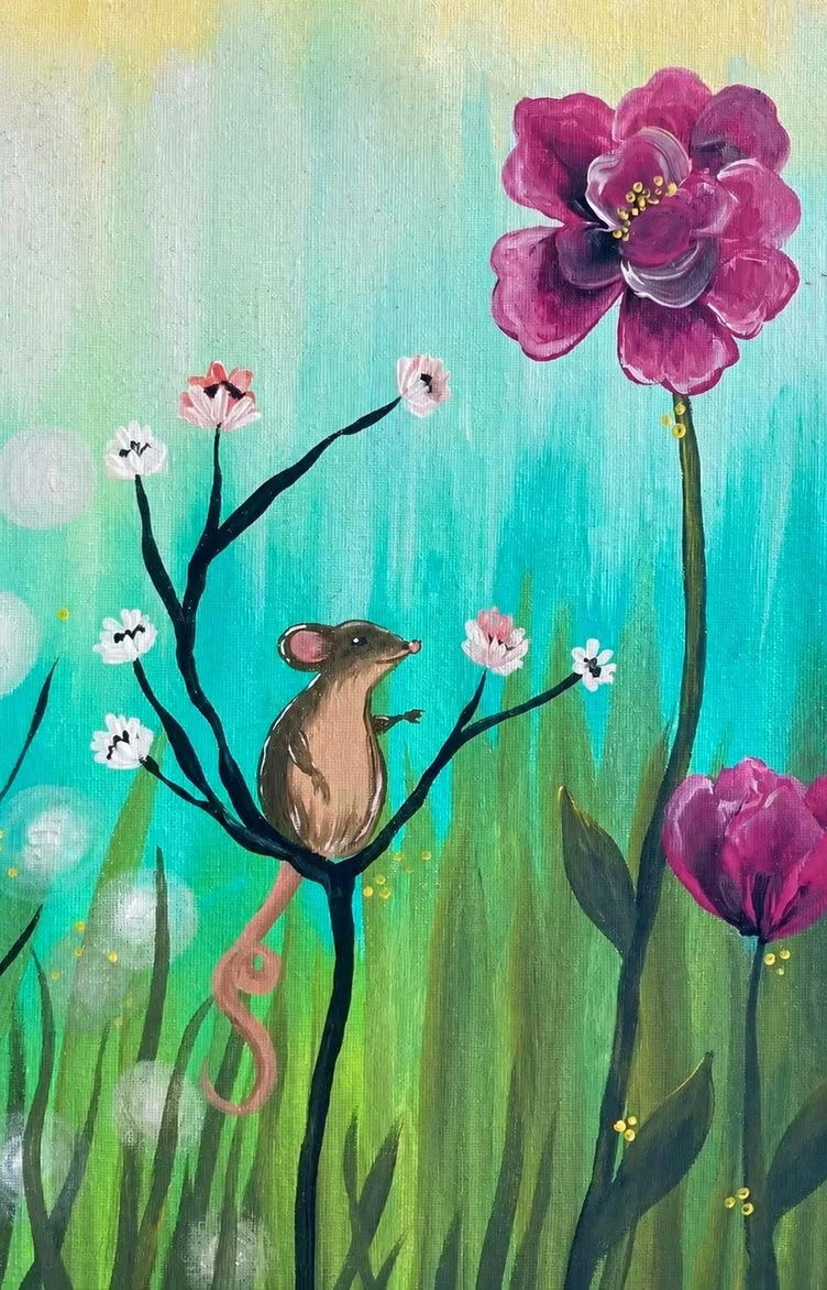Whimsical Garden Mouse finished painting