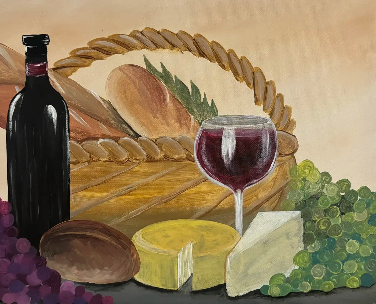 Wine, Bread & Cheese Paint Party Kit painting