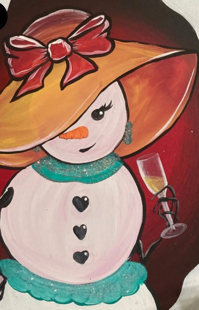 Wine-Loving Snowgirl Paint Party Kit painting