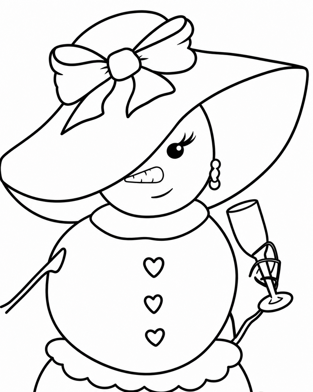 Wine-Loving Snowgirl pre-traced canvas line drawing