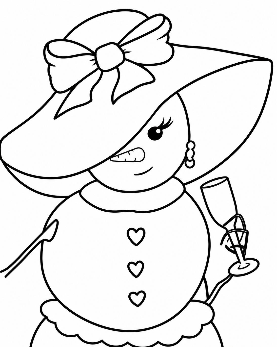 Wine-Loving Snowgirl pre-traced canvas line drawing