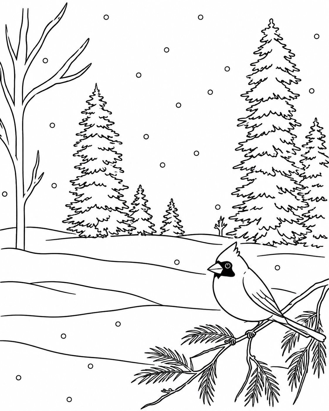 Winter Cardinal pre-traced canvas line drawing