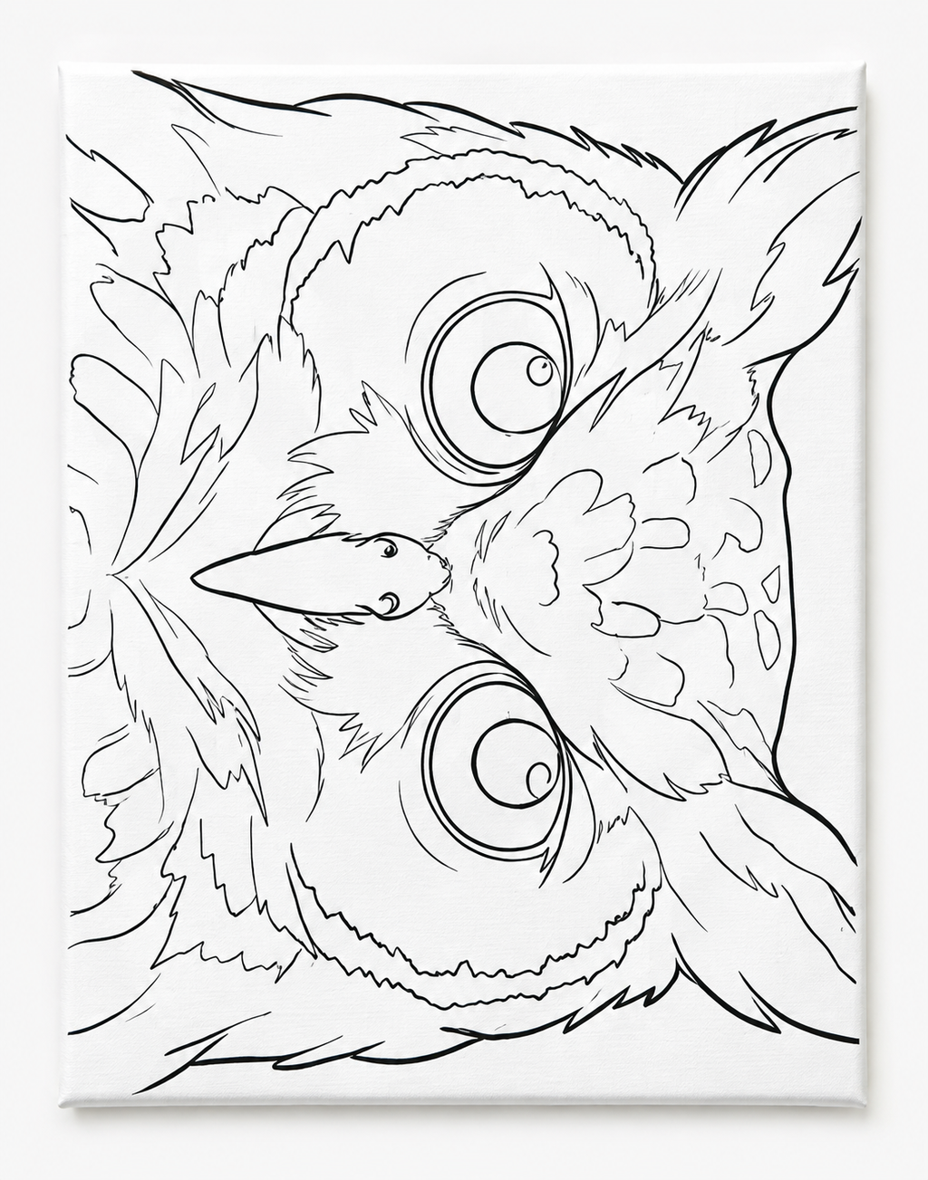 Wise Owl Close-Up pre-traced canvas line drawing