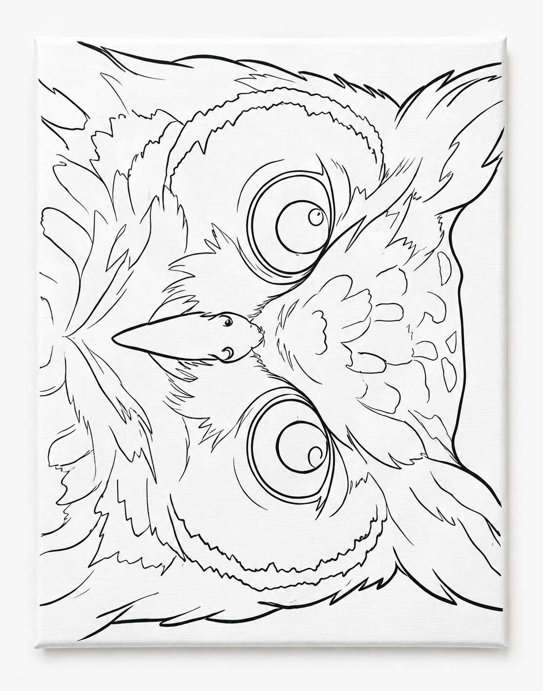 Wise Owl Close-Up pre-traced canvas line drawing
